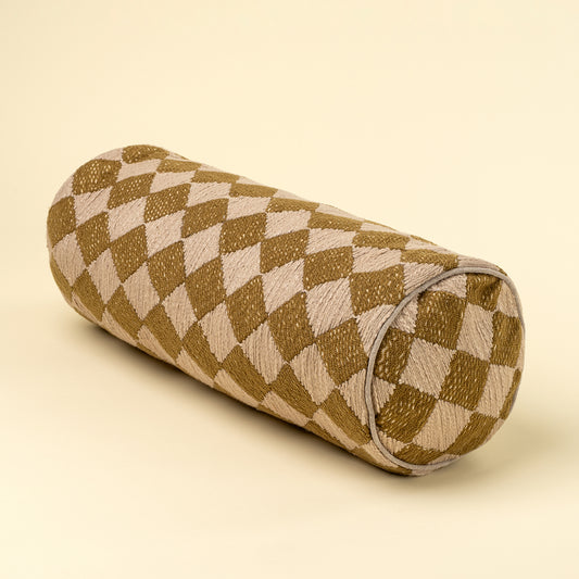Textured Check Bolster in golden woven check on a white background - PABOOM