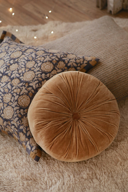 Velvet Tuft Round Cushion - Gold