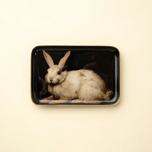 White Hare Decorative Enameled Tray S