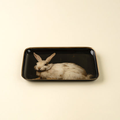 White Hare Decorative Enameled Tray S