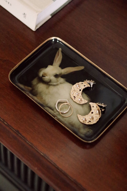 White Hare Decorative Enameled Tray S