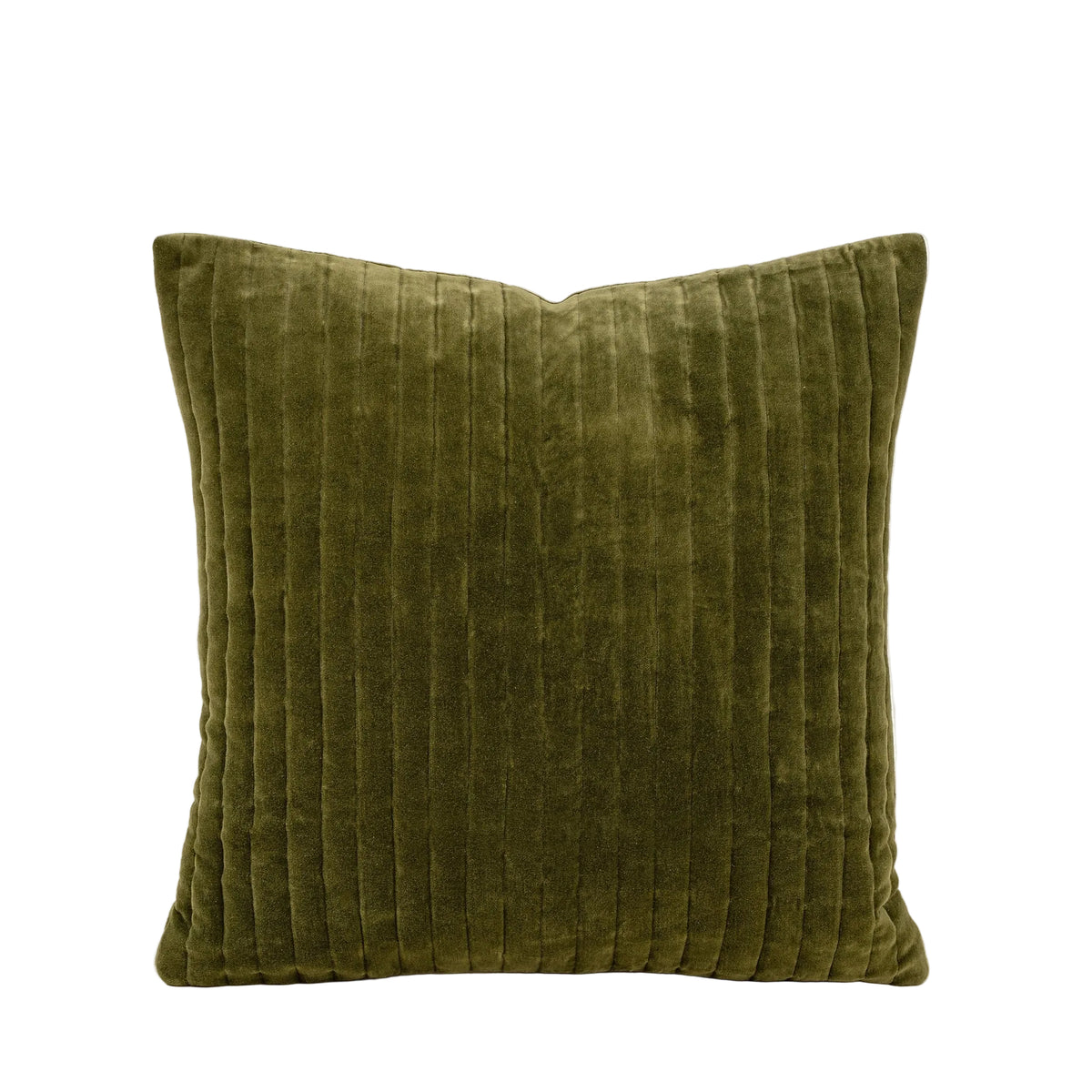 Velvet Stripe Pillow in moss green on a white background - PABOOM