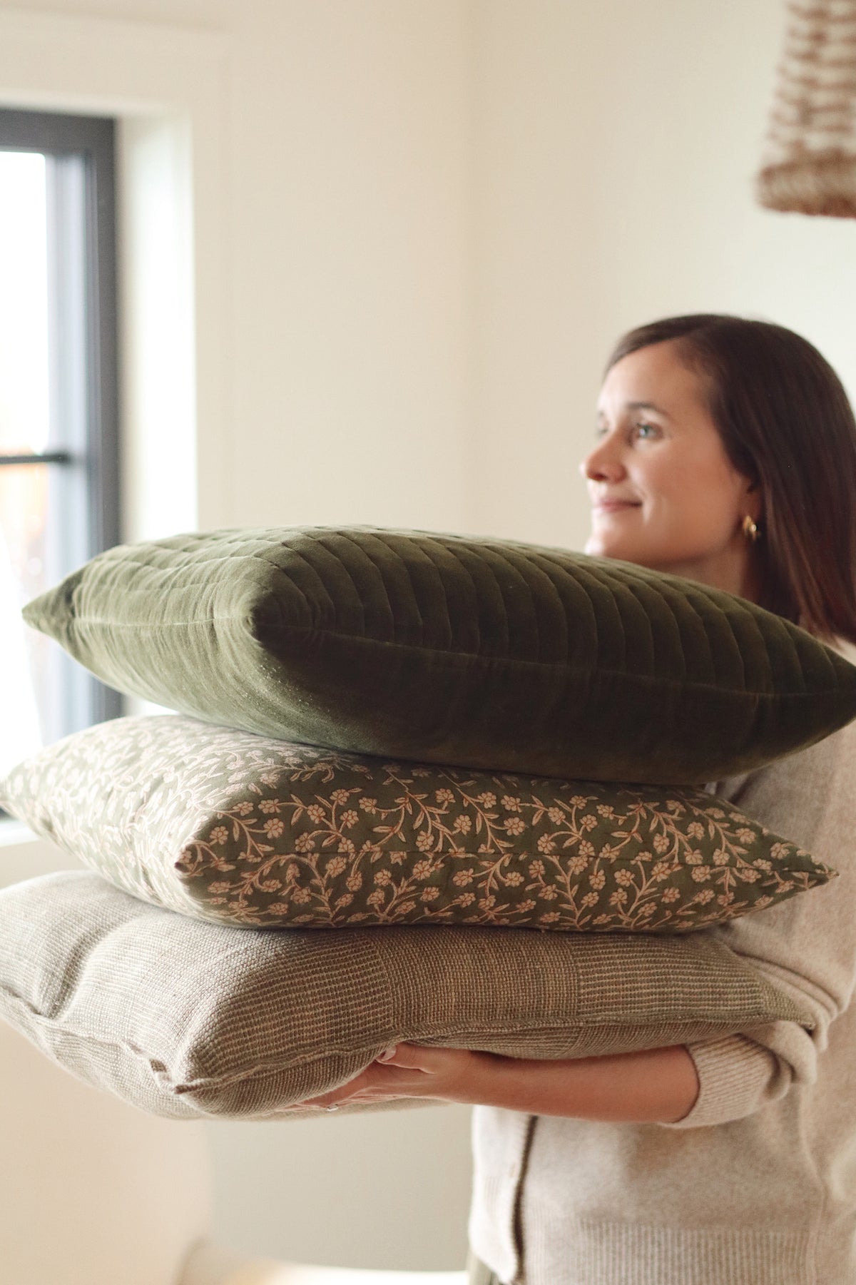 Velvet Stripe Pillow - Moss