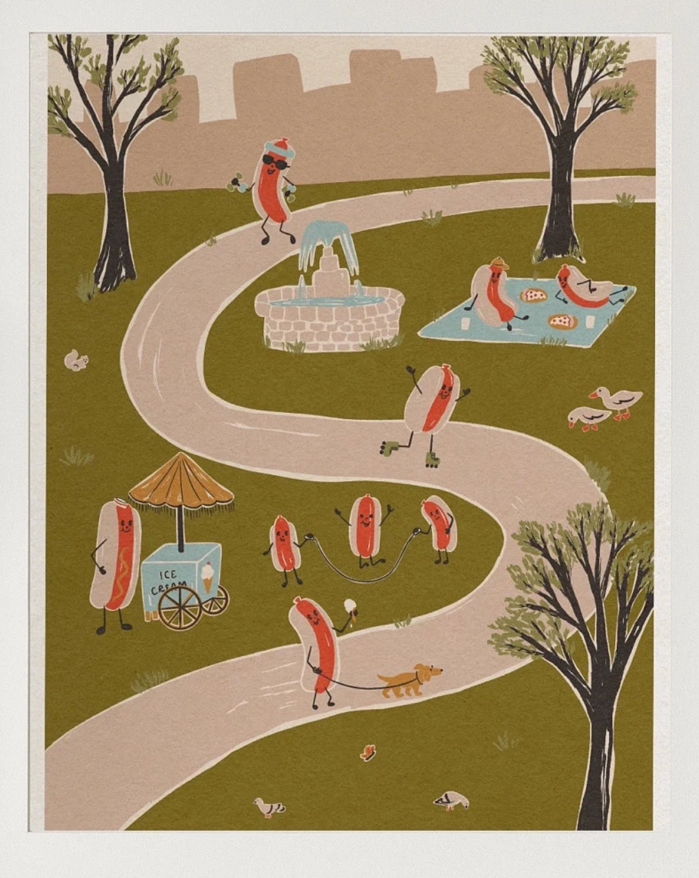 Close-up of the Hot Dog! Summer in the City print illustration