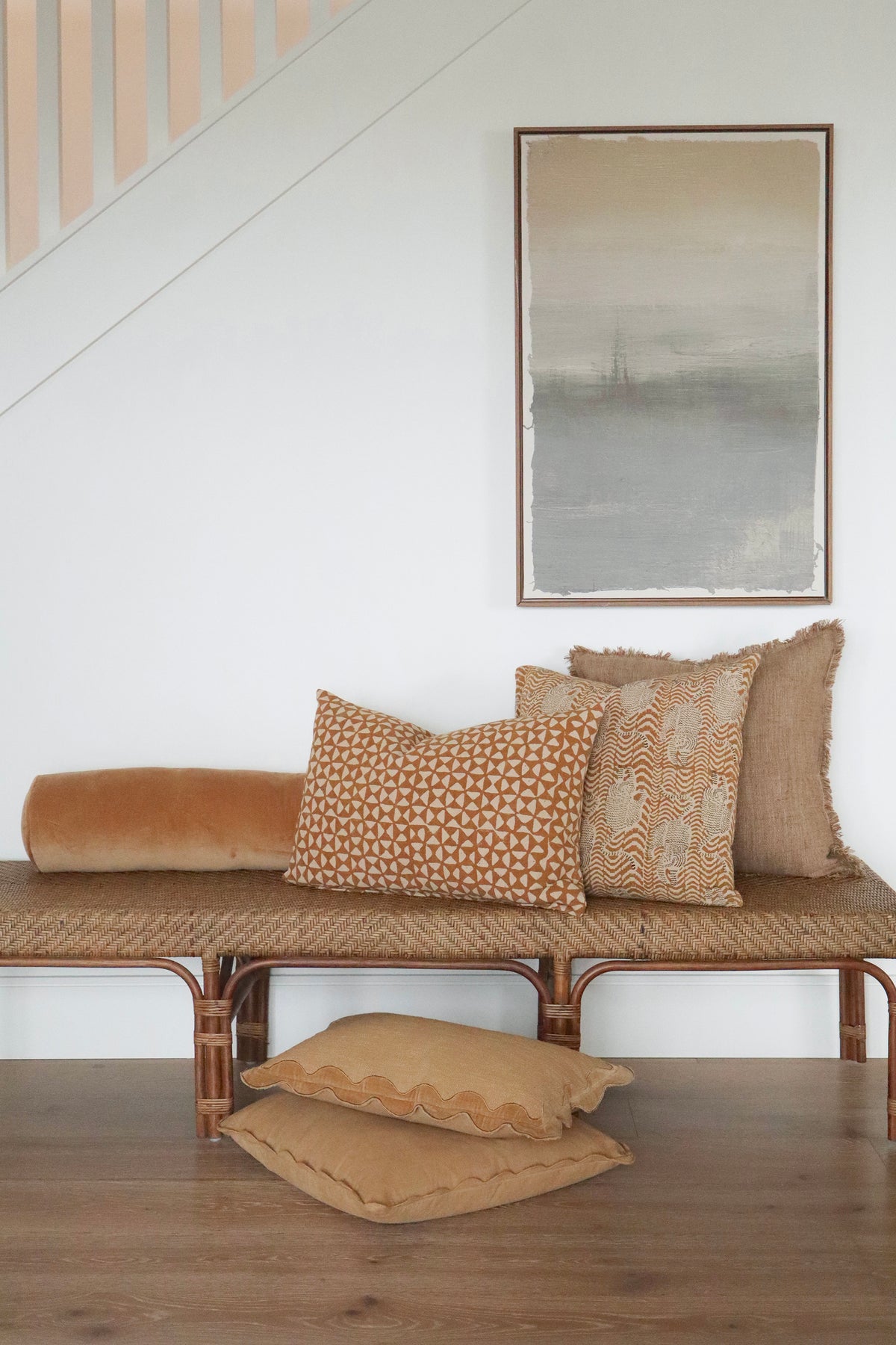 Corduroy Scallop Pillow in Gold shown from the back