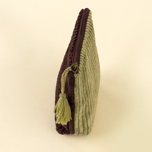 Two-Tone Velvet Vanity Pouch in Green/Sangria shown open