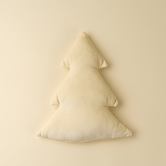 Ivory velvet pillow shaped like a Christmas tree