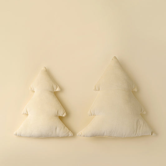 Velvet Tree Pillow in Ivory styled on a sofa