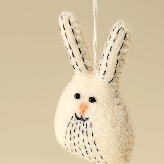 Bunny Stitch Felt Ornament hanging by its cord