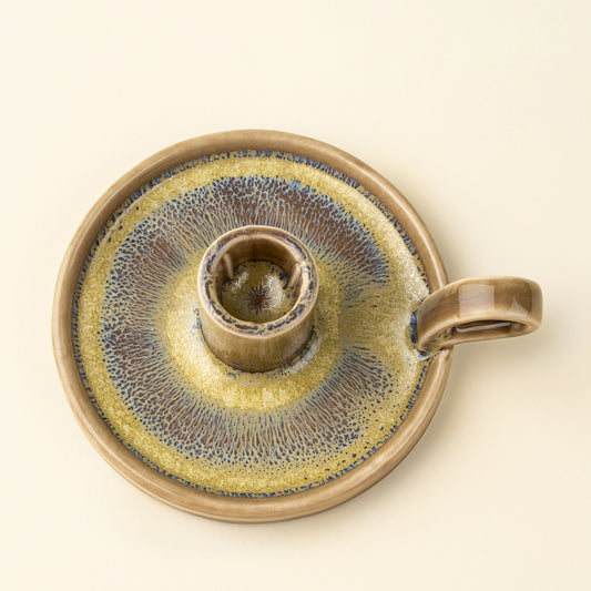 Close-up of the reactive glaze finish on the Solstice Candle Holder