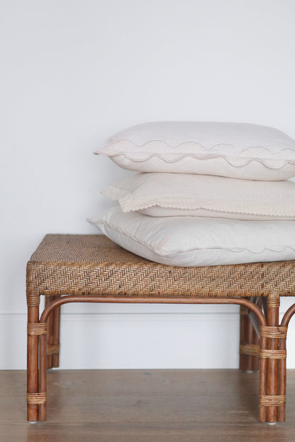 Velvet Scallop Pillow in Ivory shown from a side angle