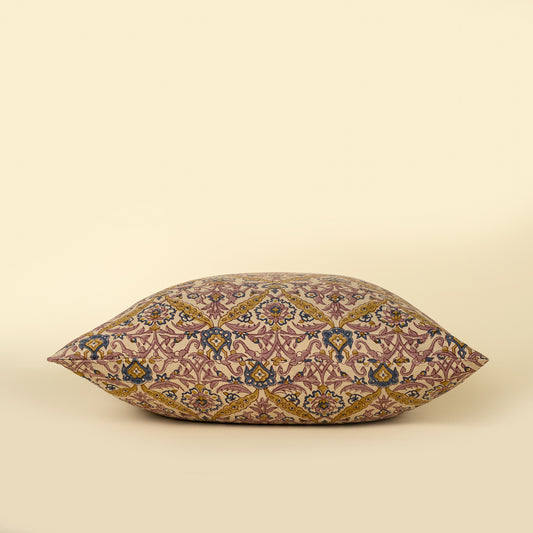 Luna Vine Block Print Pillow (square) styled on a bed