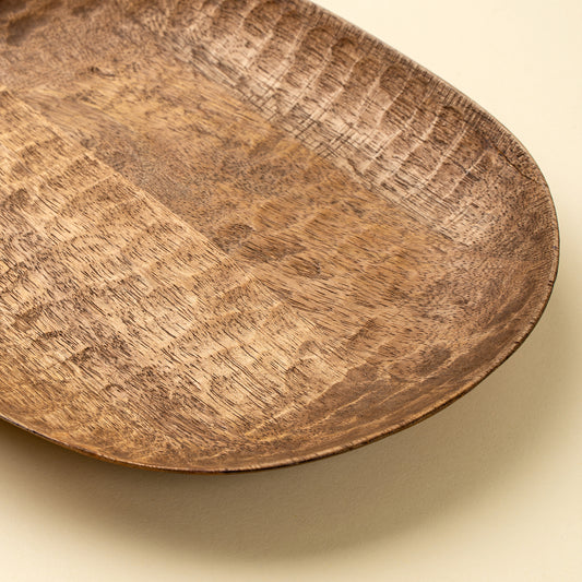 Terrain Carved Dish shown from above highlighting the hand-carved mango wood grain