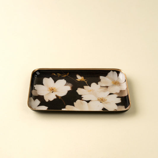 Midnight Cosmos Decorative Enameled Tray shown hung on a wall as art