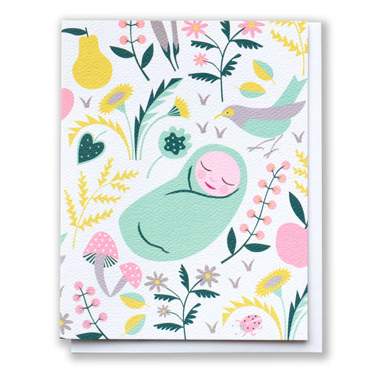 Welcome Sweet Wonder Baby in A Meadow Card