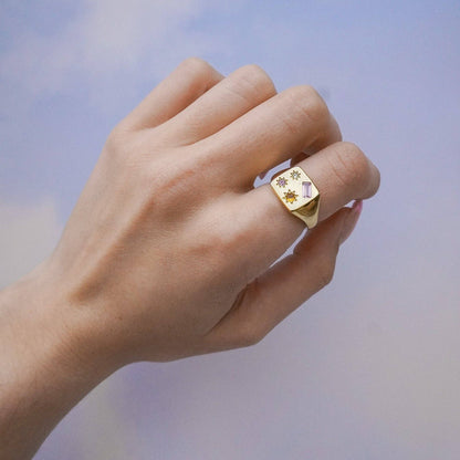 Kaleidoscope Disco Signet Ring - Silver