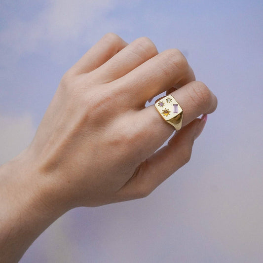 Kaleidoscope Disco Signet Ring - Silver