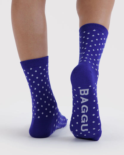 BAGGU Crew Sock - Micro Blue and White Polka Dot