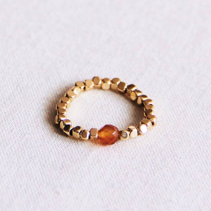 Elastic Ring w/Stone Orange/Gold