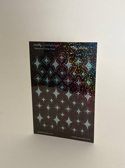 Close-up of the glossy glitter finish on the Tiny Stars sticker sheet