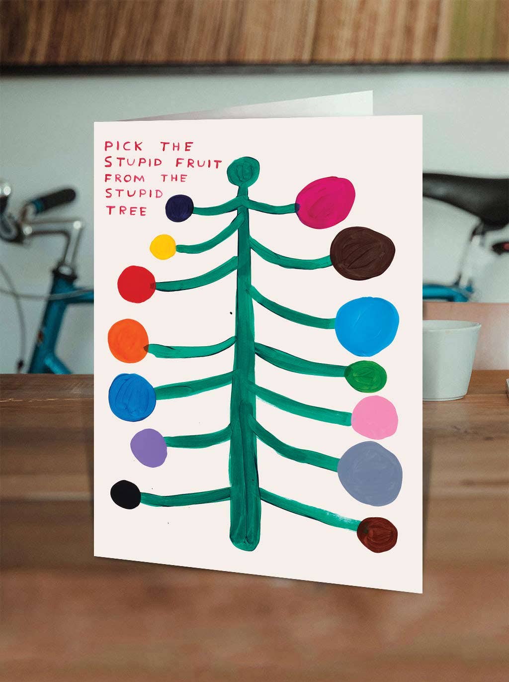 David Shrigley x Brainbox Candy Stupid Tree Christmas card with red envelope - PABOOM