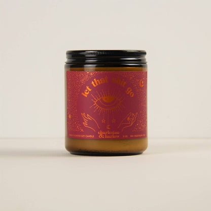 Charleston & Harlow Let That Shit Go candle label close-up