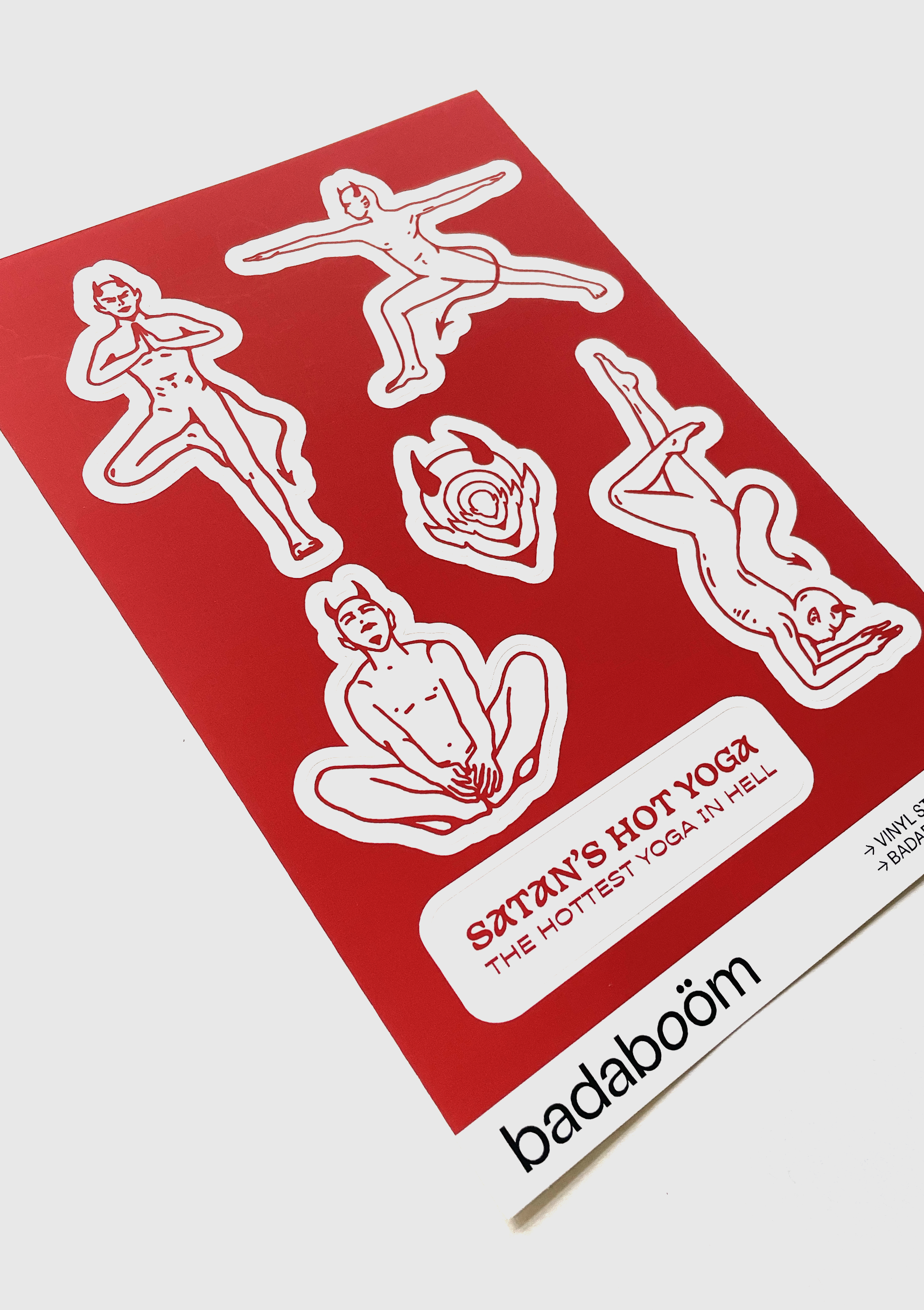 Detail of vinyl sticker texture on Satan's Hot Yoga sheet - PABOOM