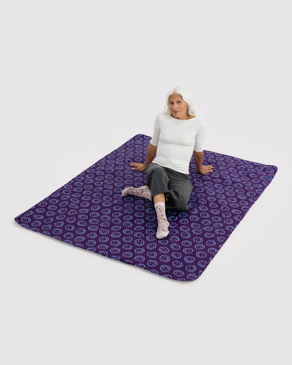 BAGGU Puffy Picnic Blanket Indigo Happy rolled and strapped view - PABOOM