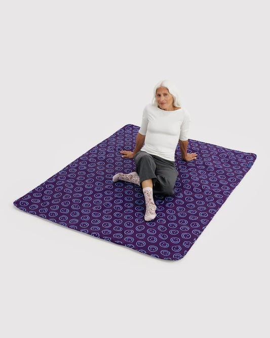 BAGGU Puffy Picnic Blanket Indigo Happy rolled and strapped view - PABOOM