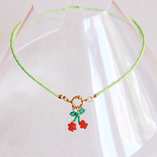 Cherry Green Beaded Necklace