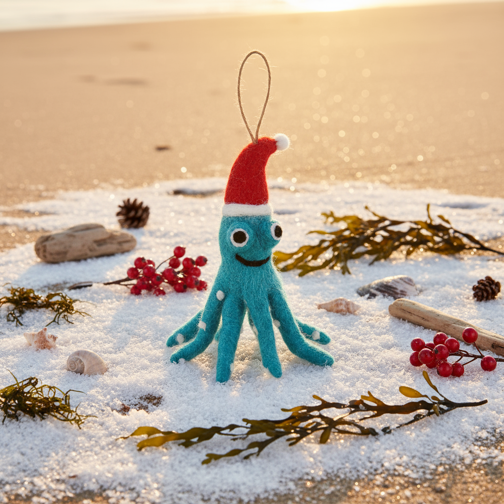 Handmade Felt Biodegradable Christmas Octopus Decoration