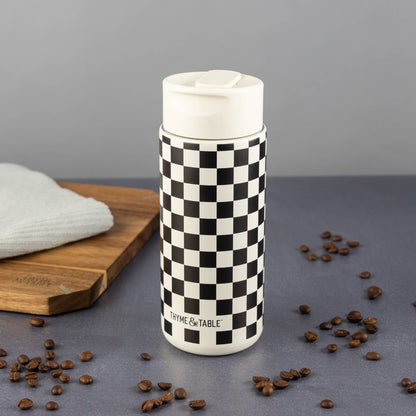 Coffee Tumbler - Black + White Checkered