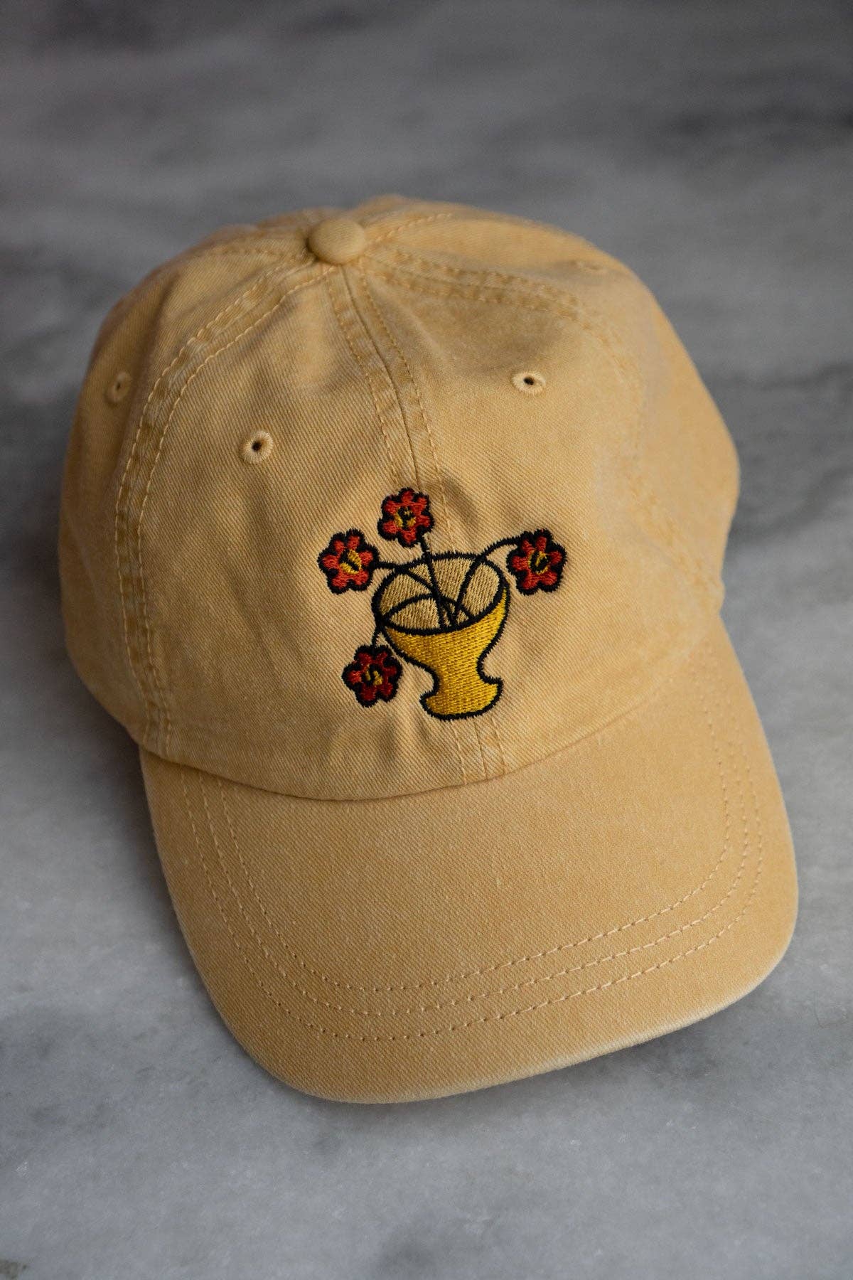 STFU Vase Dad Hat Vintage Dark Blue, close-up of embroidery