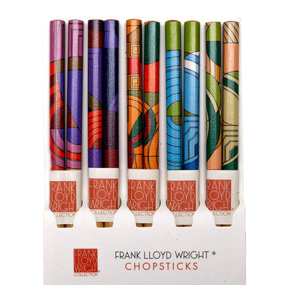 Frank Lloyd Wright chopsticks close-up of pink and orange pattern