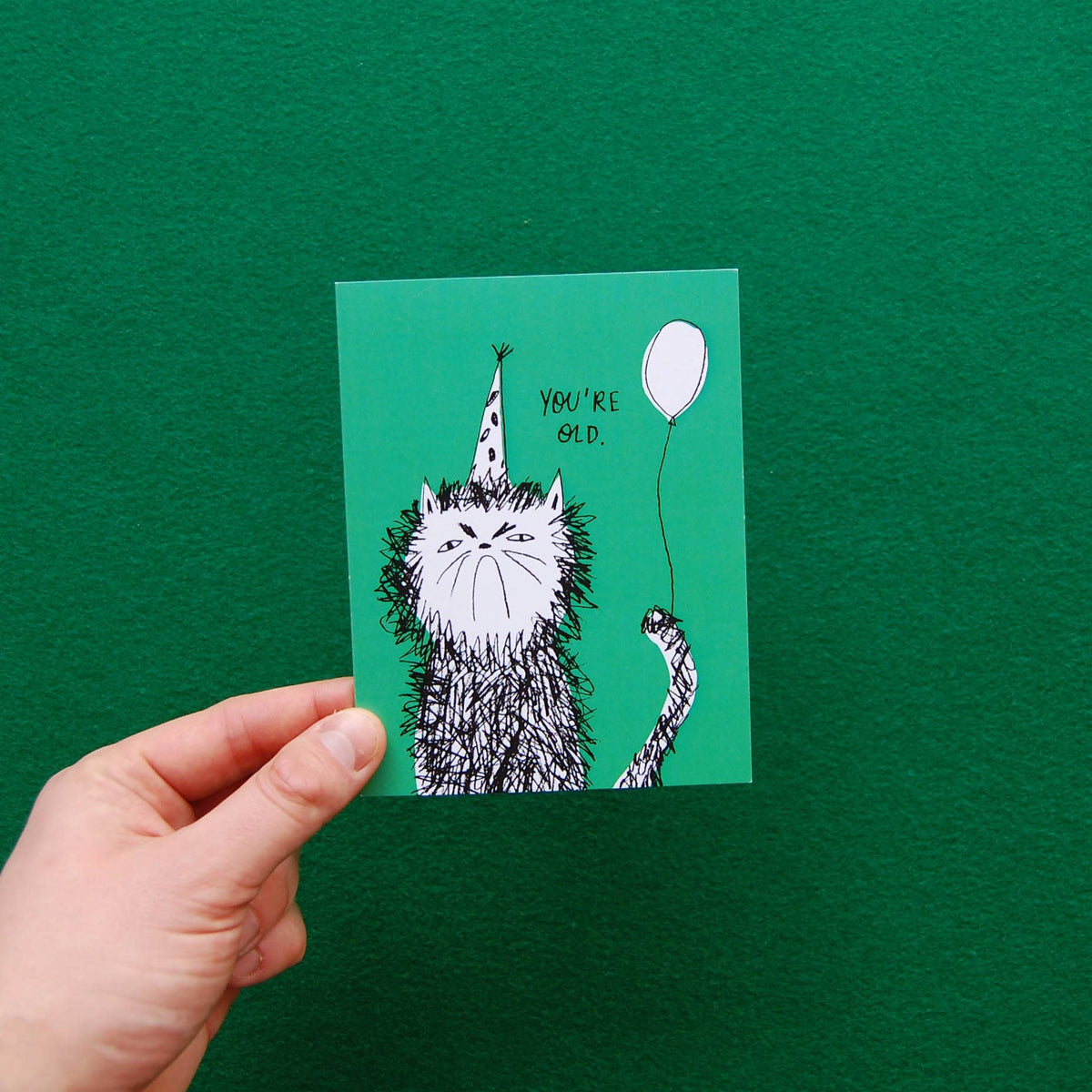 Snitty Kitty You're Old birthday card with kraft envelope - PABOOM