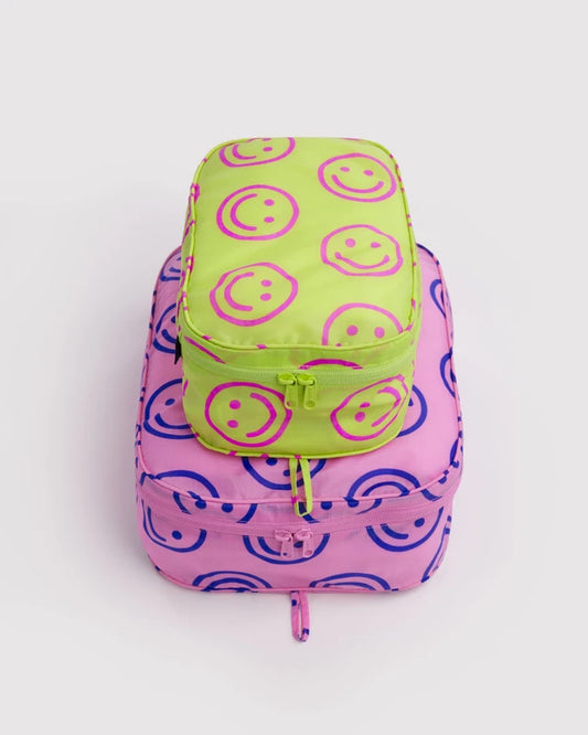 BAGGU Packing Cube Set in Bright Happy Mix print, set of two zip pouches - PABOOM