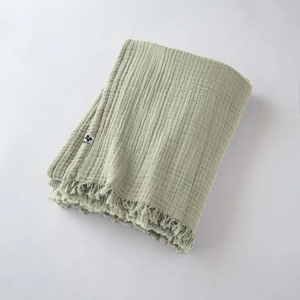 Cotton Fringed Throw 52x63" Green Water