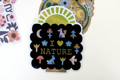 I Love Nature glitter vinyl sticker, close-up detail 1 — PABOOM