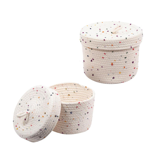 White Speckled Cotton Lidded Baskets