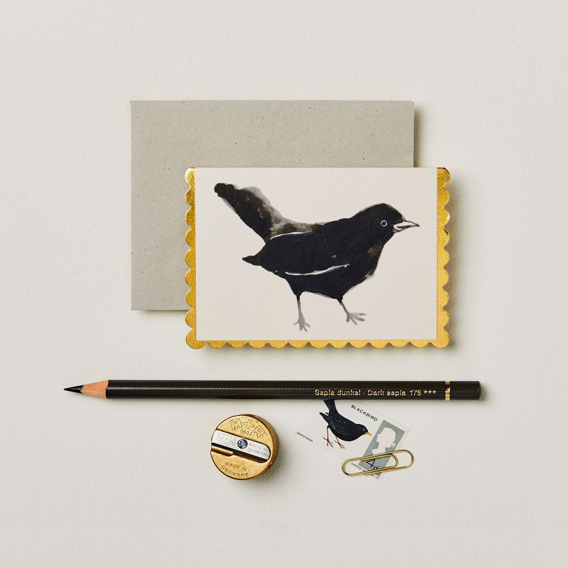Blackbird mini card paired with its grey flecked envelope