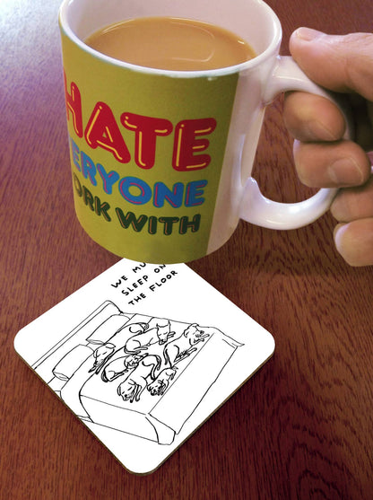 David Shrigley x Brainbox Candy Sleep on the Floor coaster, cork-backed melamine - PABOOM