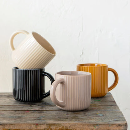 Fluted Mug Driftwood styled on a table with coffee – PABOOM