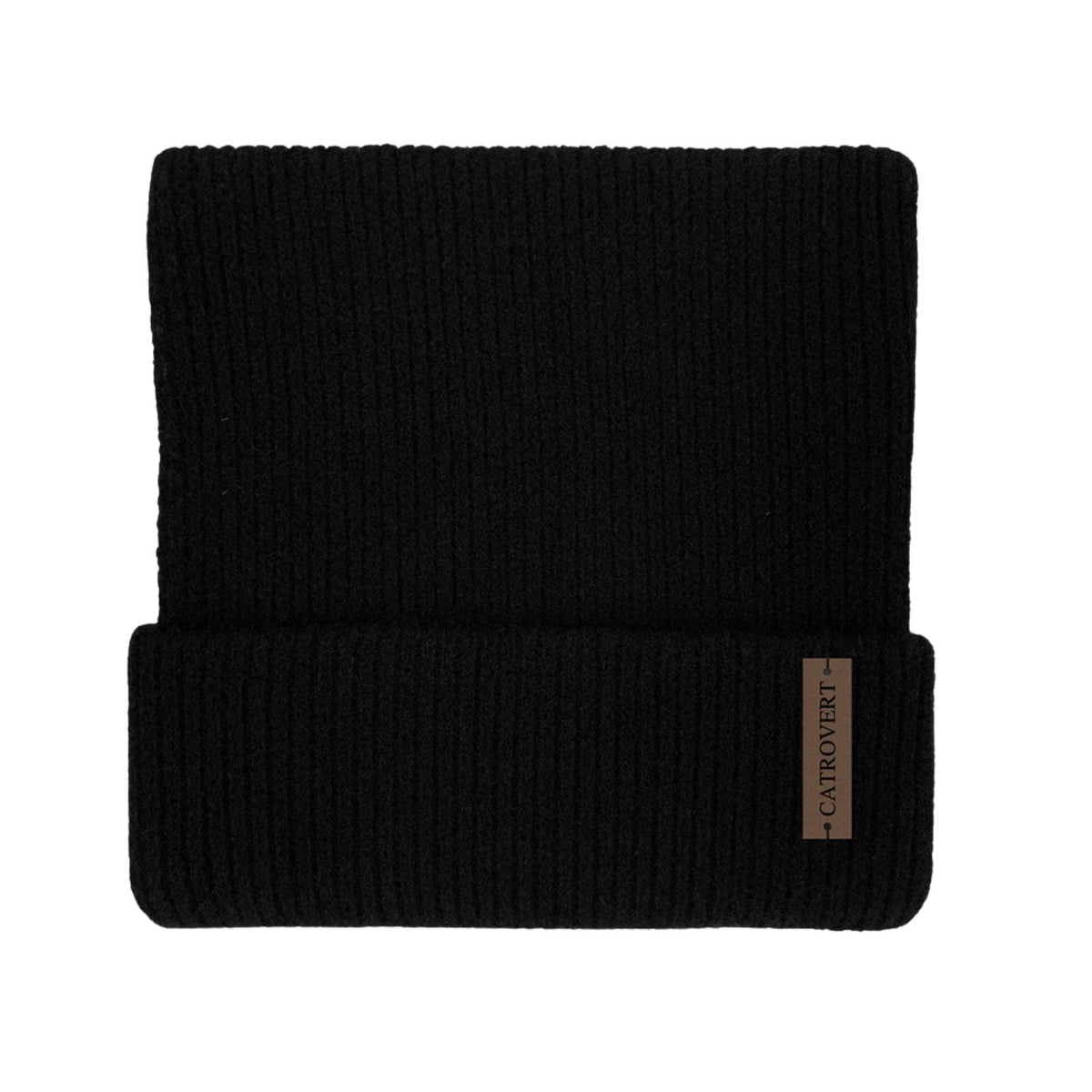 Catrovert Cat Ear Square Ribbed Knit Beanie - Black