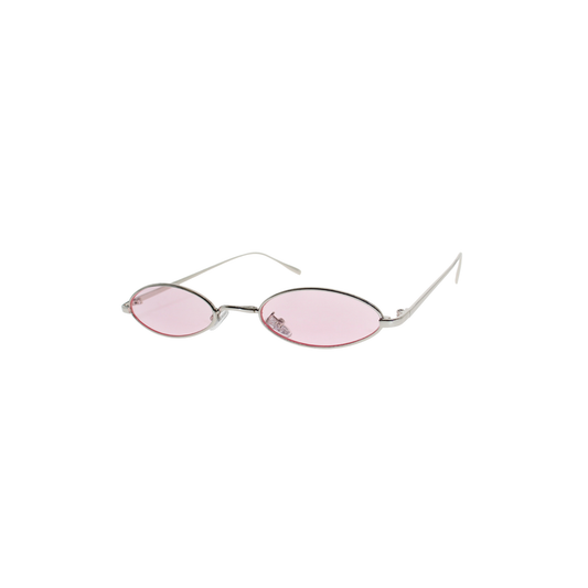Slim Oval Silver Metal Frame Sunglasses – Pink Tinted Lenses