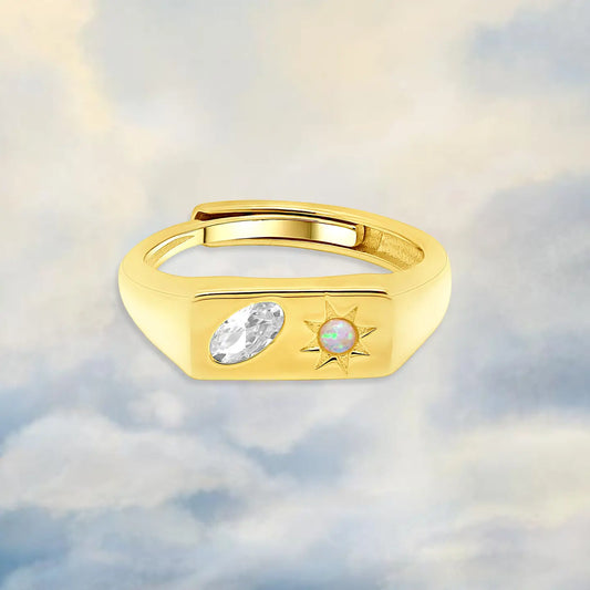 Celestial Bar Adjustable Signet Ring Gold