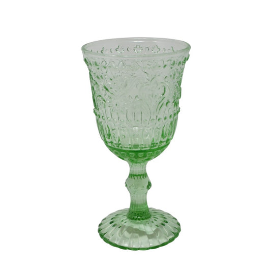 Embossed Glass Goblet Green