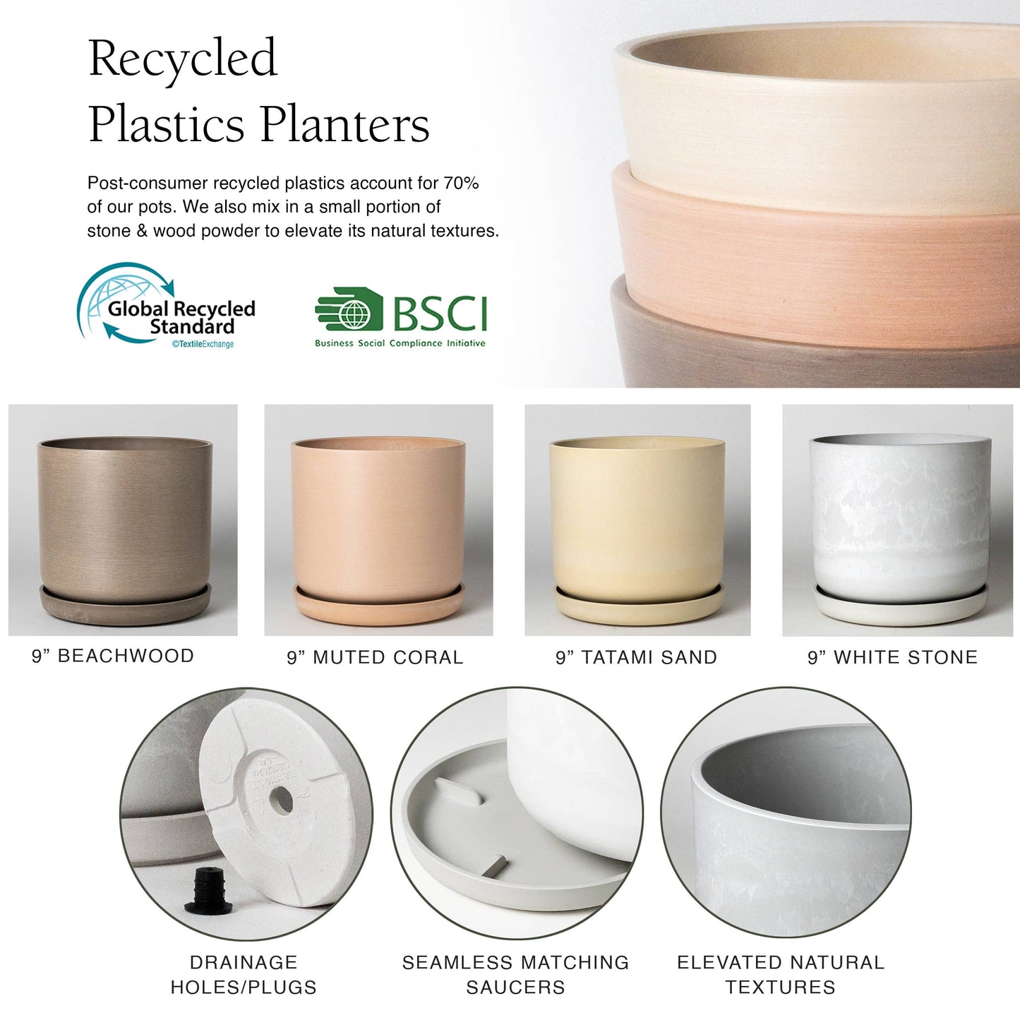 Kanso Designs Planter + Saucer 9” - Black