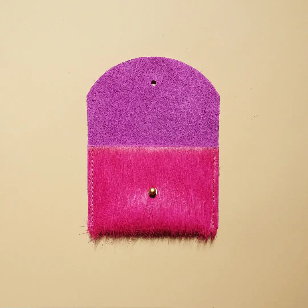 Fuchsia Hair on Hide Cardholder