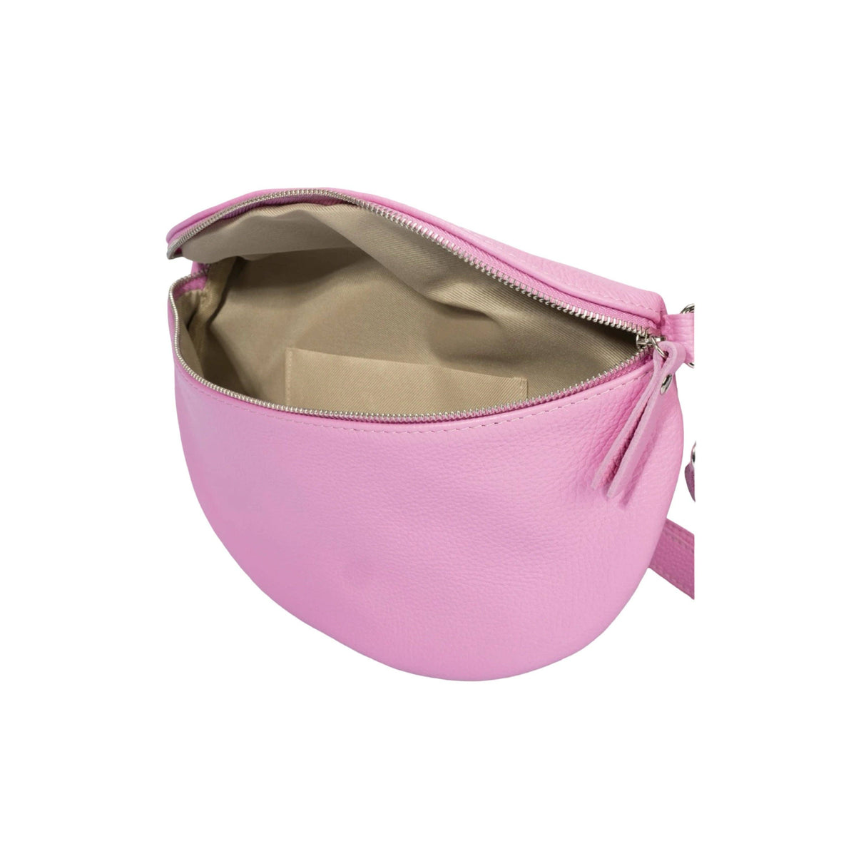 Grained leather belt bag, strap buckle detail