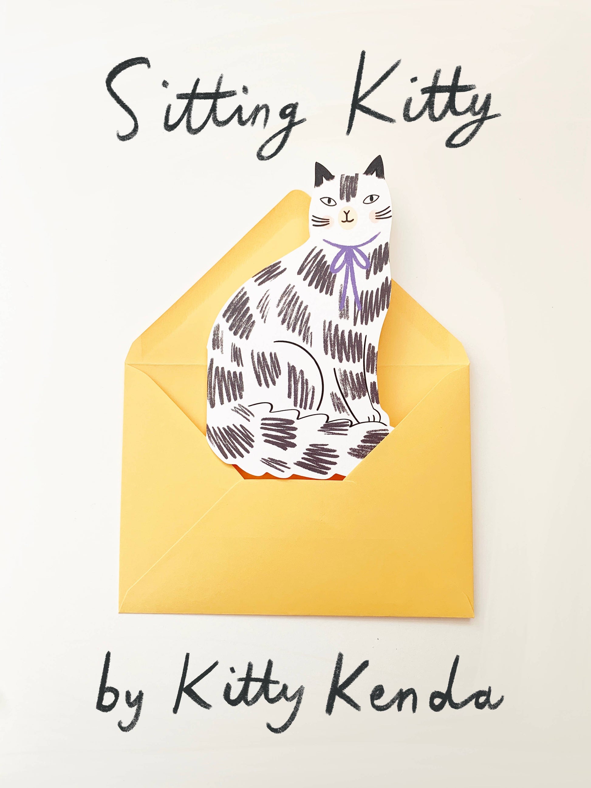 Close-up of the black and white scribbled pattern on the Sitting Kitty Shaped Greeting Card - Black White